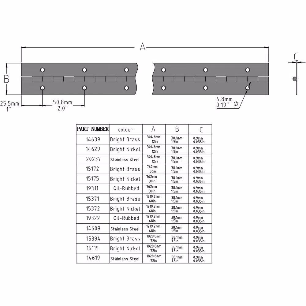 Everbilt 1-1/2 in. x 48 in. Oil-Rubbed Bronze Continuous Hinge, Steel