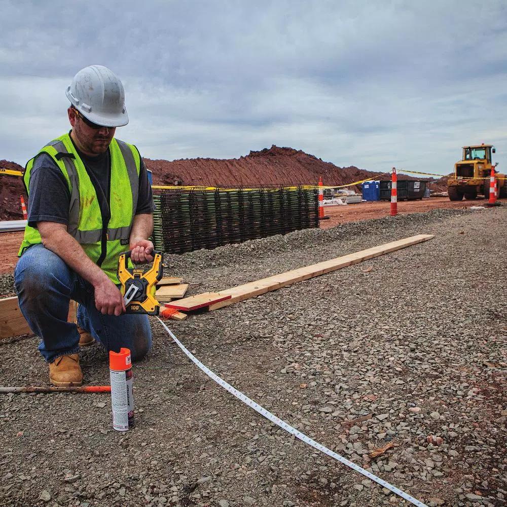 DEWALT 100 ft. Fiberglass Long Tape Measure with Rubber Overmolding and Metal Crank