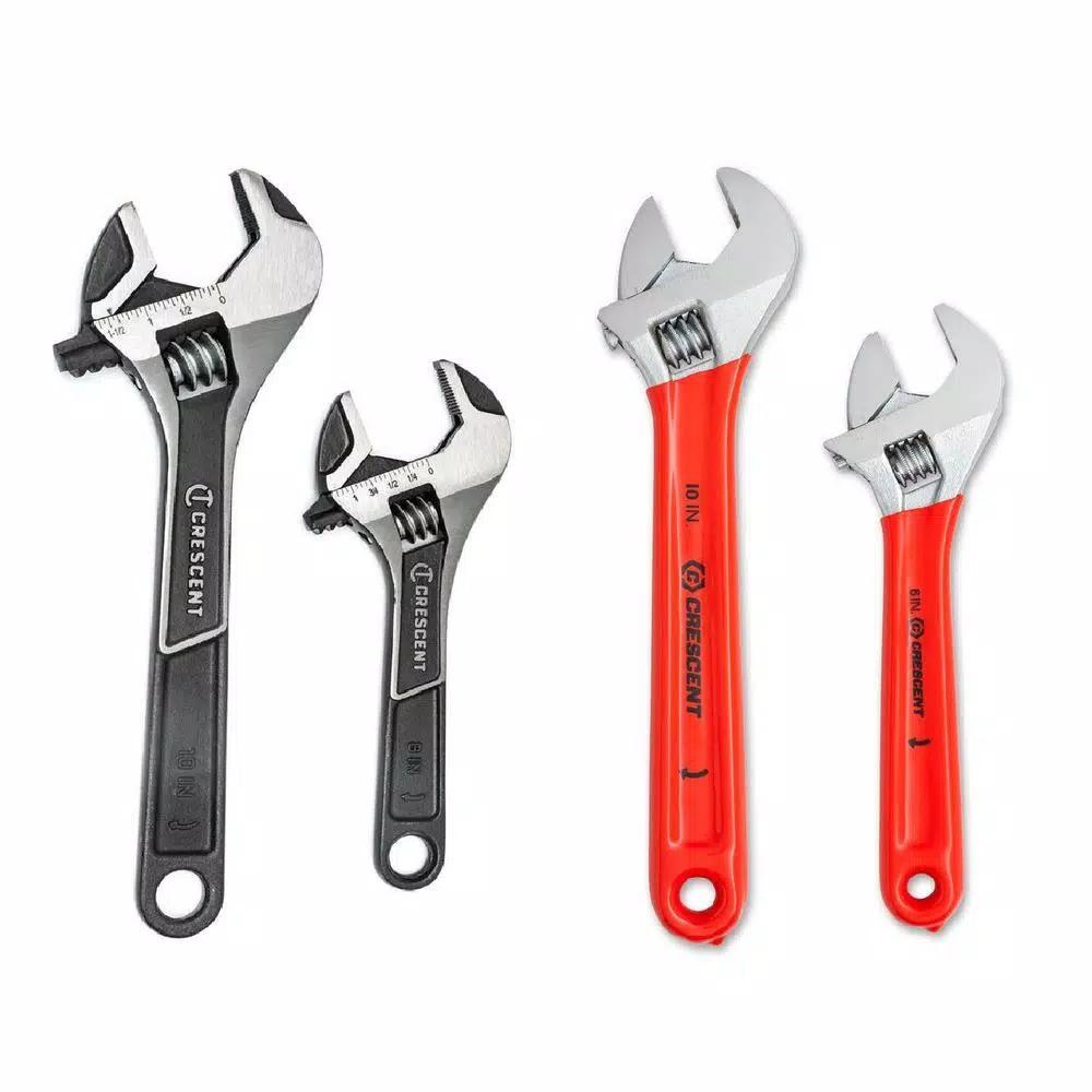Crescent 4-Piece Adjustable Wrench Set, 6 in. and 10 in. Wide Jaw and Normal Jaw
