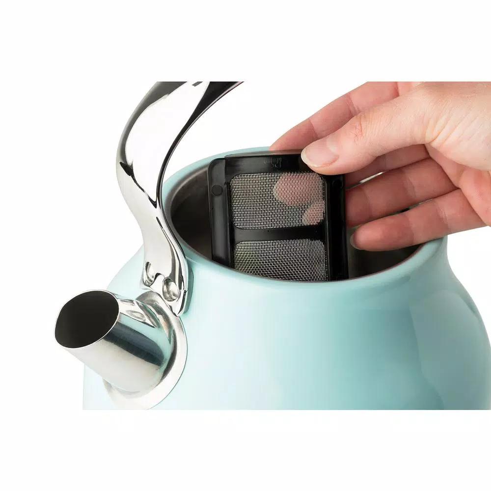 Haden Heritage 1.7L Electric Kettle, Retro Stainless Steel, Light Blue Turquoise