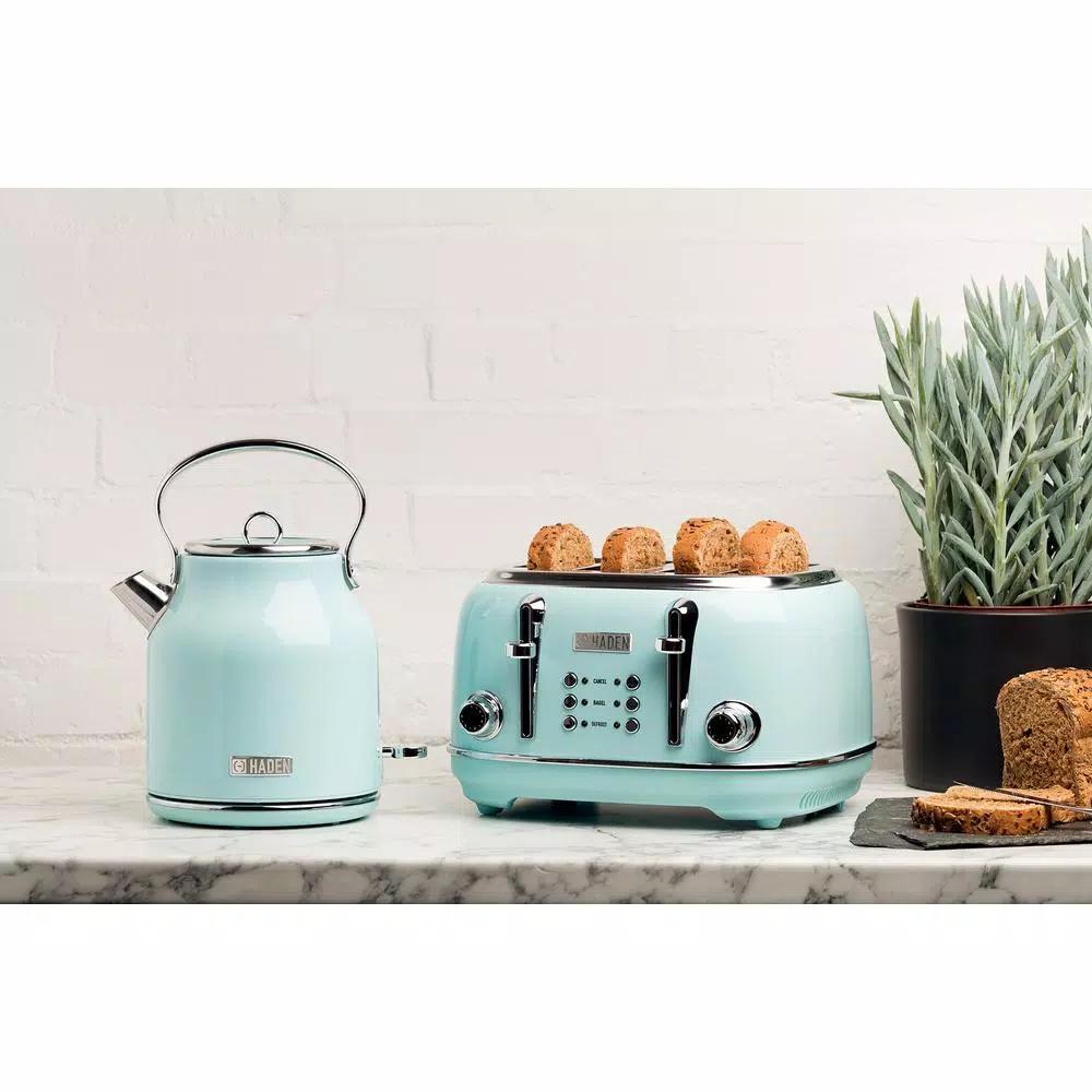 Haden Heritage 1.7L Electric Kettle, Retro Stainless Steel, Light Blue Turquoise
