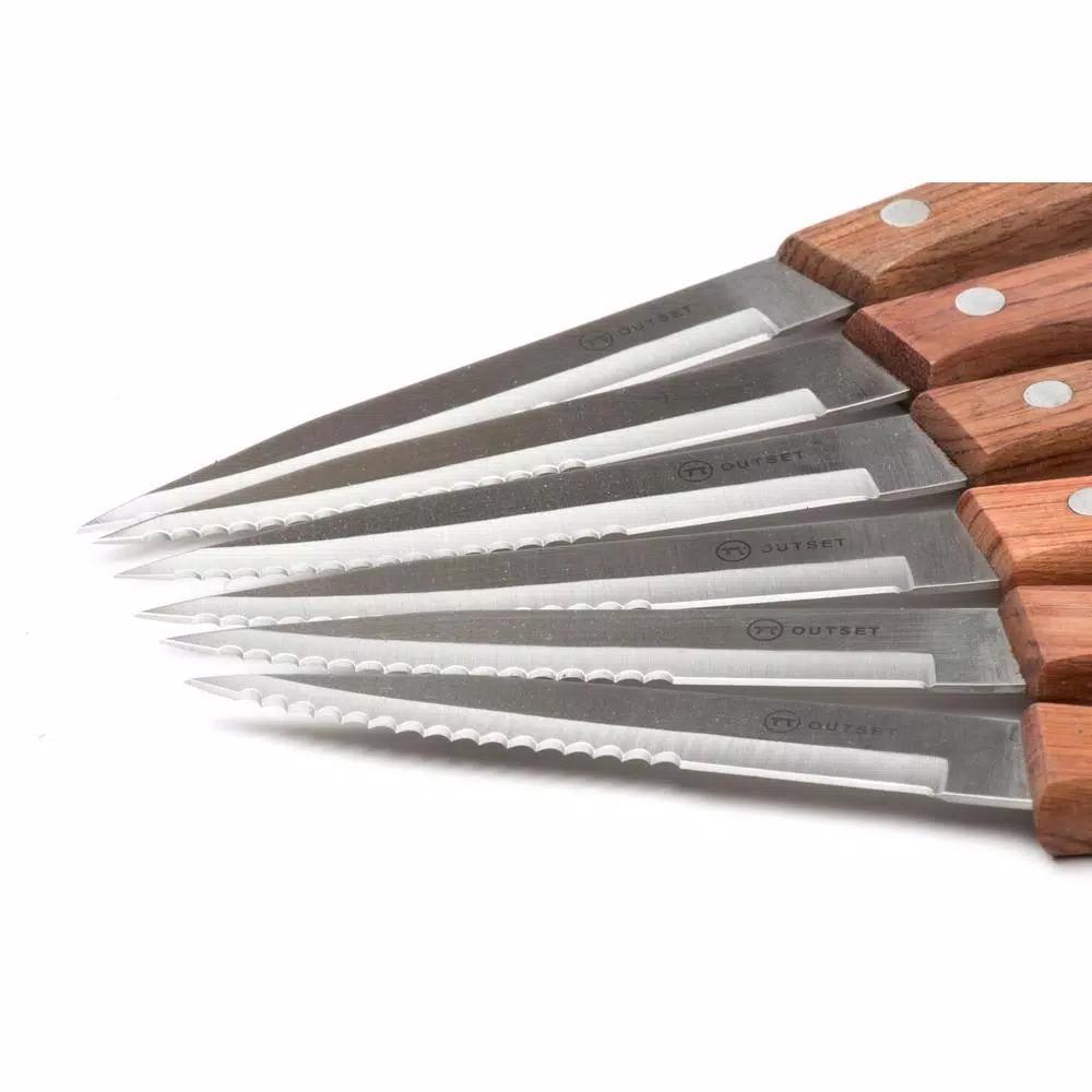 Outset Rosewood 6-Piece Stainless Steel Steak Knife Set with Serrated Edges