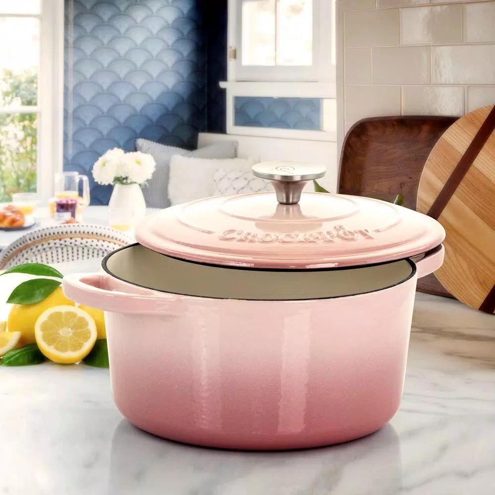 Crock-Pot Artisan 5 Qt. Enameled Cast Iron Round Dutch Oven with Lid, Blush Pink