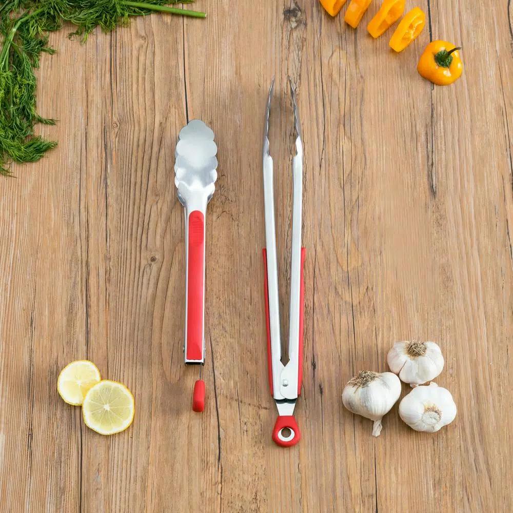 Unbranded Stainless Steel Kitchen Tongs Set with Heat-Resistant Silicone Handles, 2-Piece
