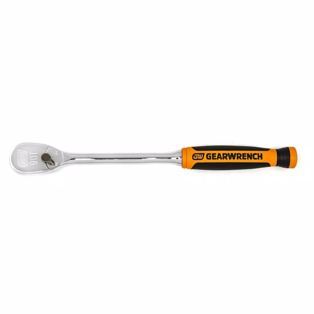 GEARWRENCH 1/4 in. Drive 90 Tooth Teardrop Ratchet, 8 in. L, Dual Material Handle