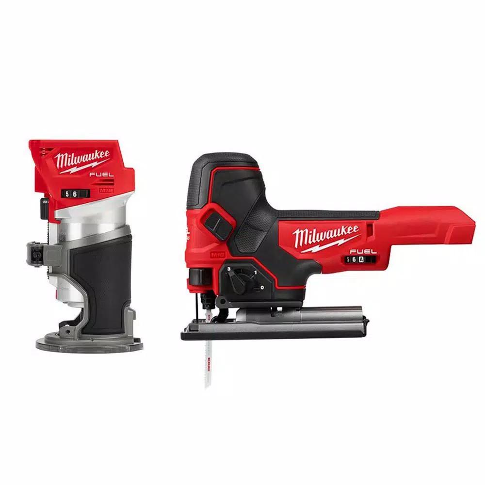 Milwaukee M18 FUEL 18V Brushless Compact Router and Barrel Grip Jig Saw Combo Kit (Tool-Only)