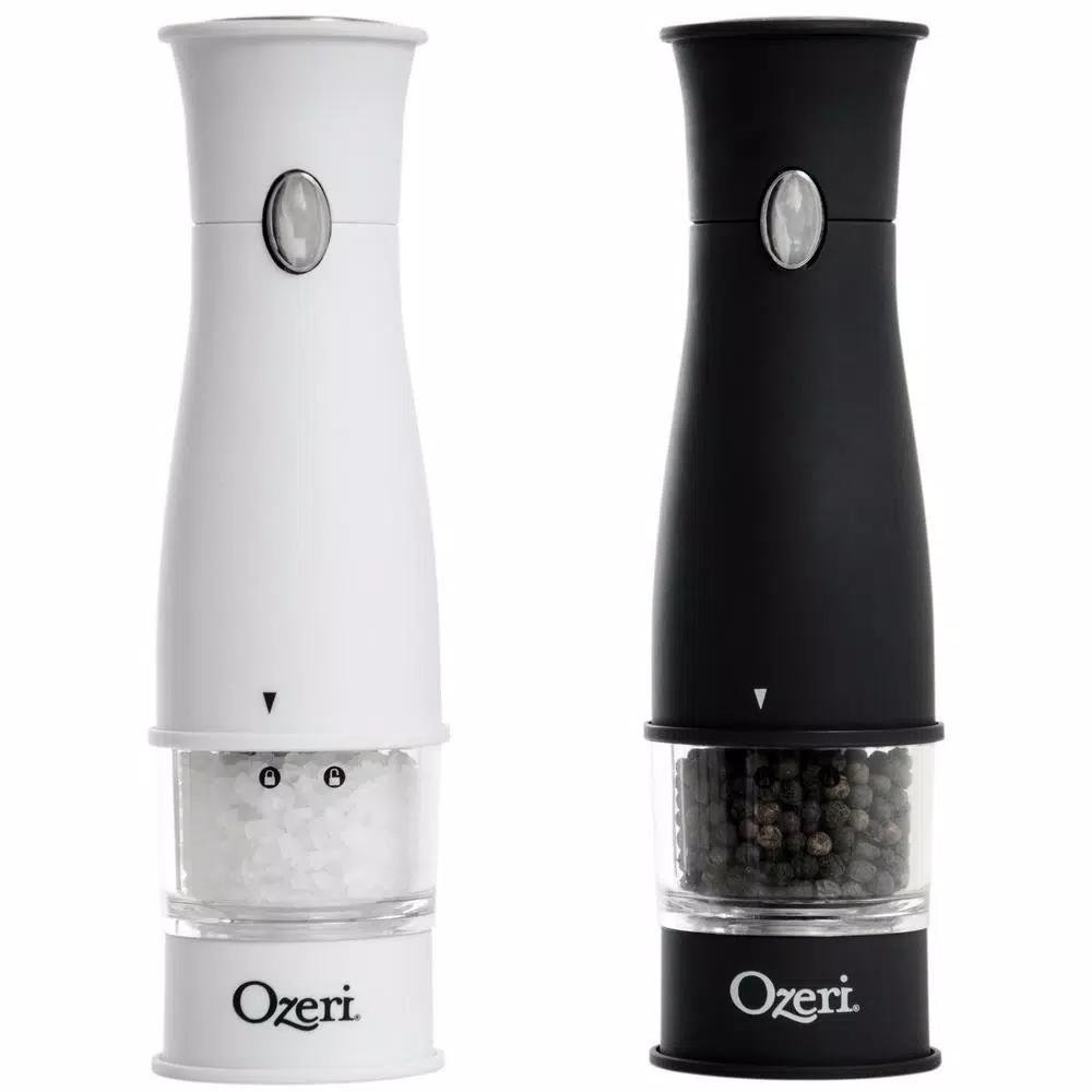 Ozeri Artesio Electric Salt and Pepper Grinder Set, BPA-Free Ceramic Burr Mills with Built-in Light