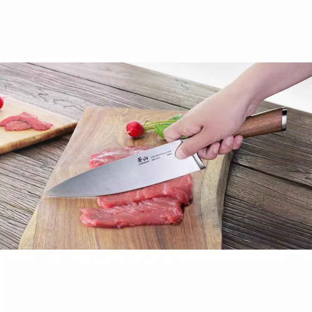 Cangshan H1 Series 8 in. German Steel Forged Chef Knife with Teak Wood Handle