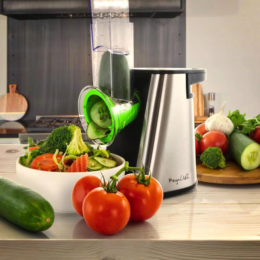 MegaChef Stainless Steel Electric Salad Maker 4-in-1 Slicer, Shredder, Chopper and Shooter