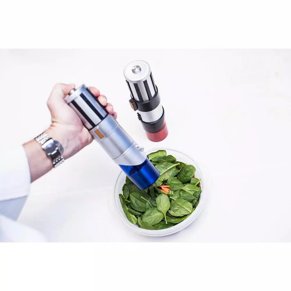 Uncanny Brands Star Wars Lightsaber Salt and Pepper Mill Set - Red and Blue Electric Grinders