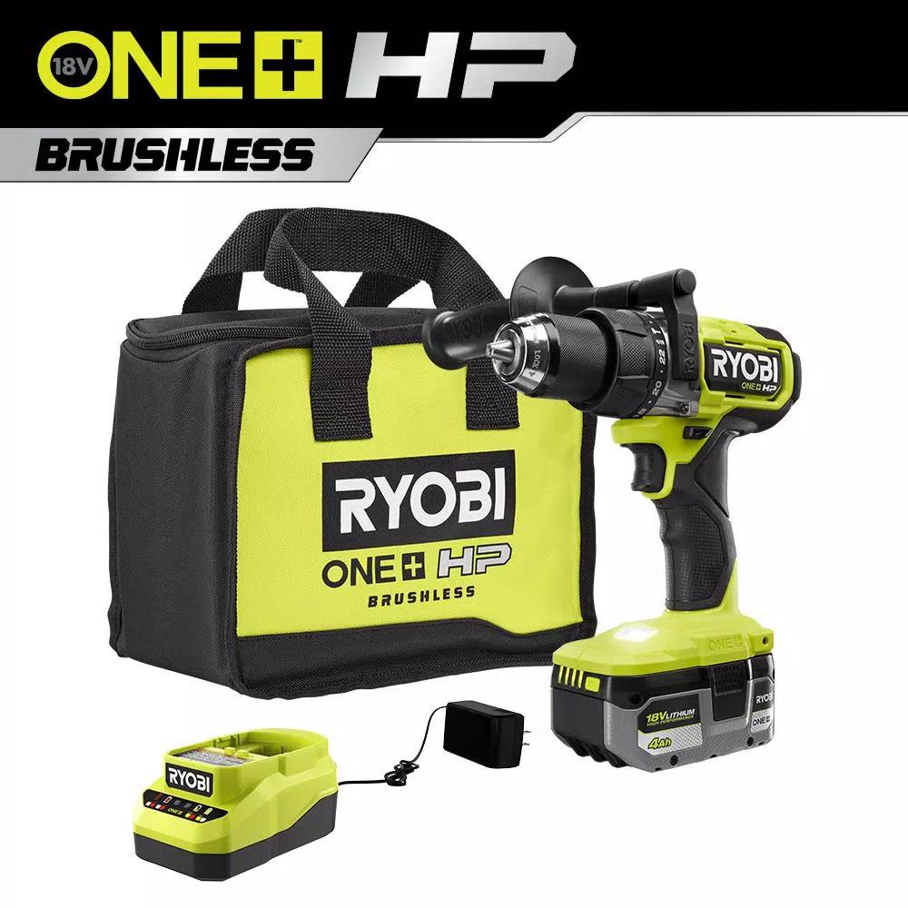 RYOBI 18V ONE+ HP Brushless 1/2 in. Hammer Drill Kit with 4.0 Ah Battery, Charger, and Tool Bag