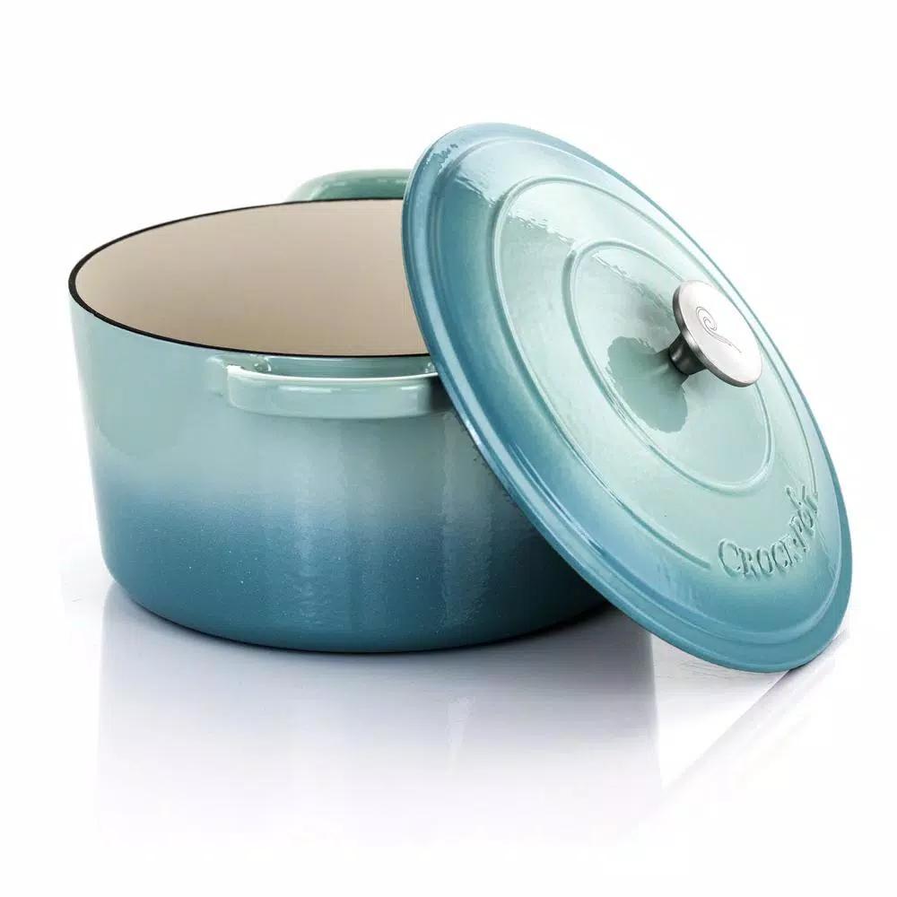 Crock-Pot Artisan 7 Qt. Enameled Cast Iron Round Dutch Oven with Lid, Aqua Blue