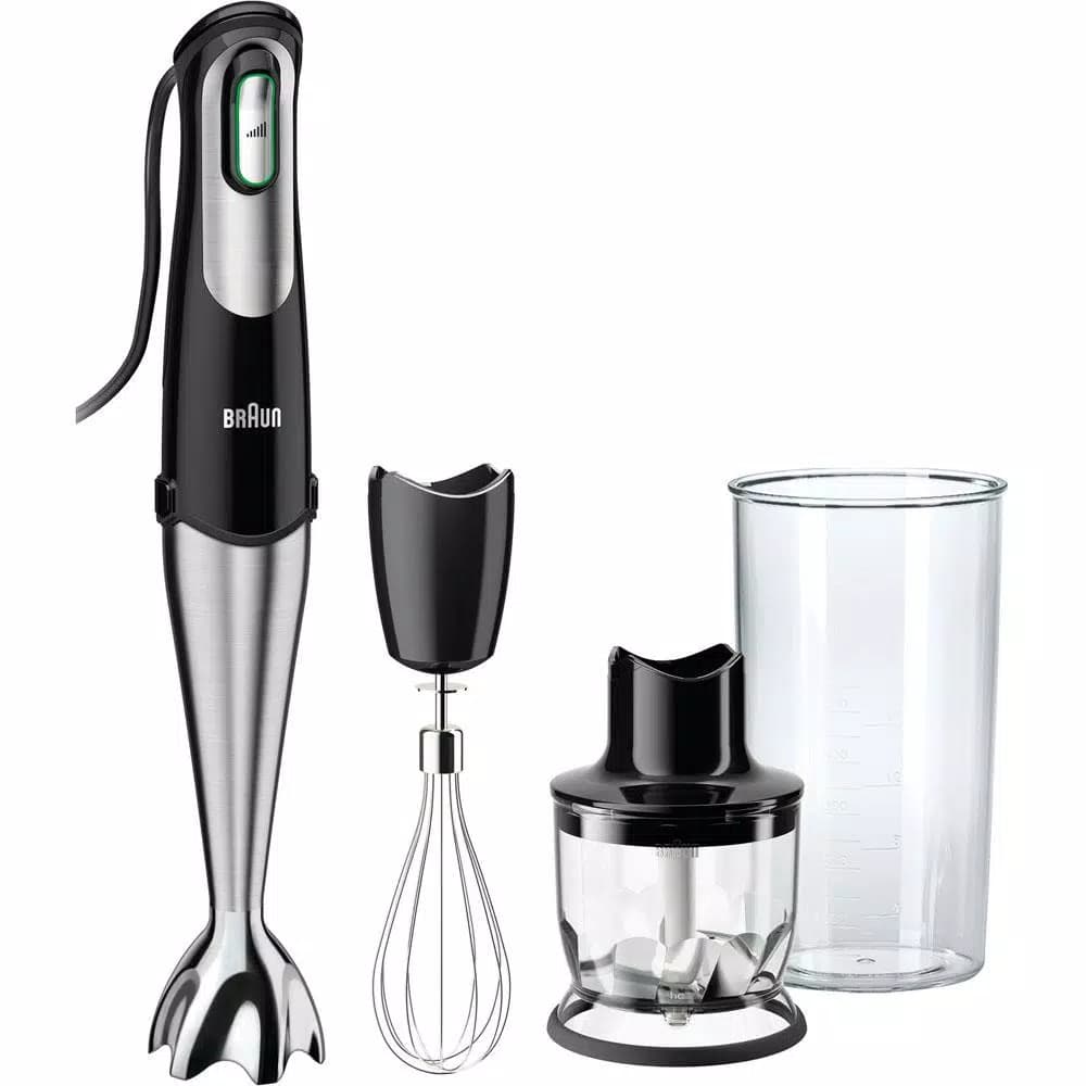 Braun MultiQuick 7 MQ725 SmartSpeed 400W Immersion Hand Blender with Chopper and Whisk, Black/Stainless Steel