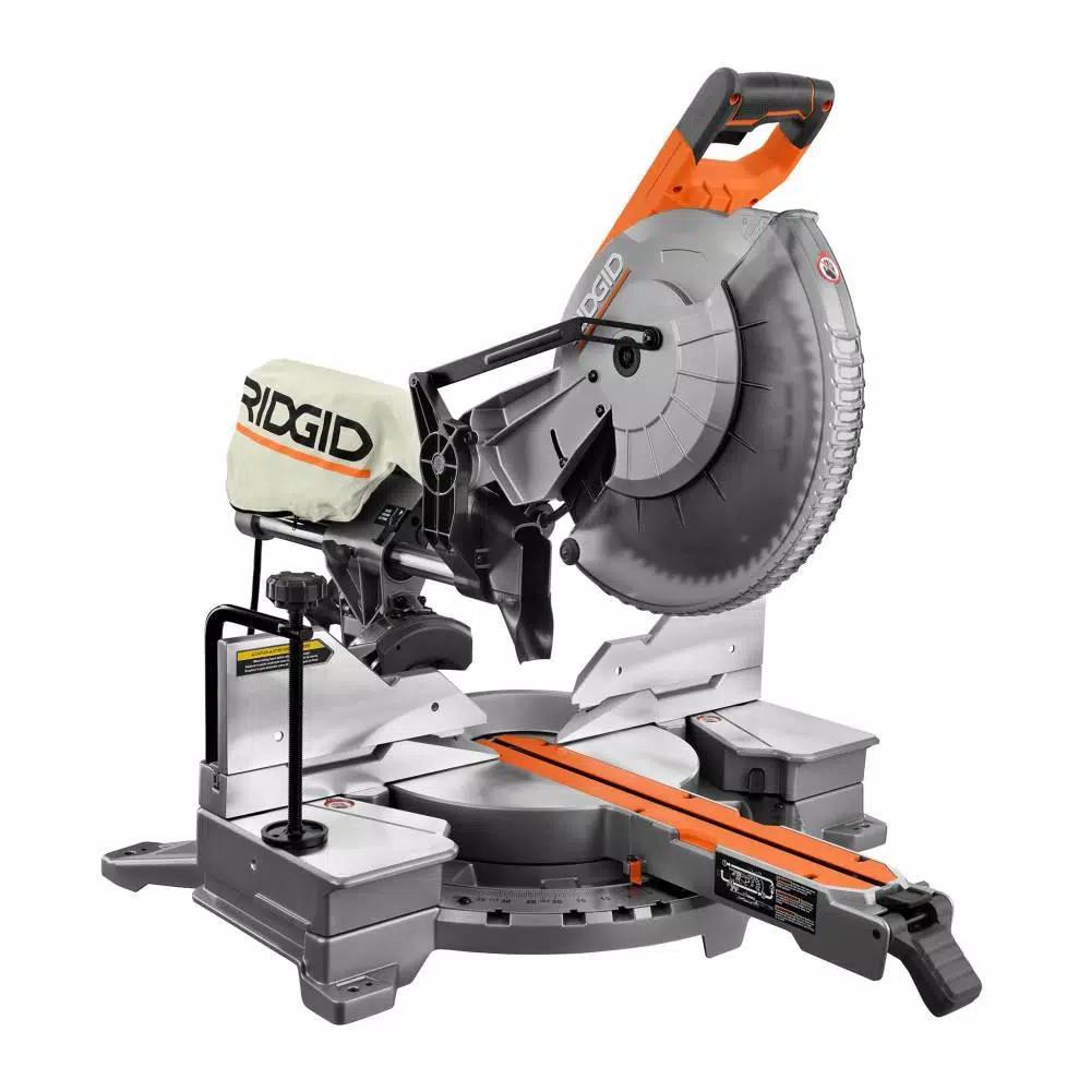 RIDGID 12 in. 15 Amp Dual Bevel Sliding Miter Saw Kit with Universal Mobile Stand