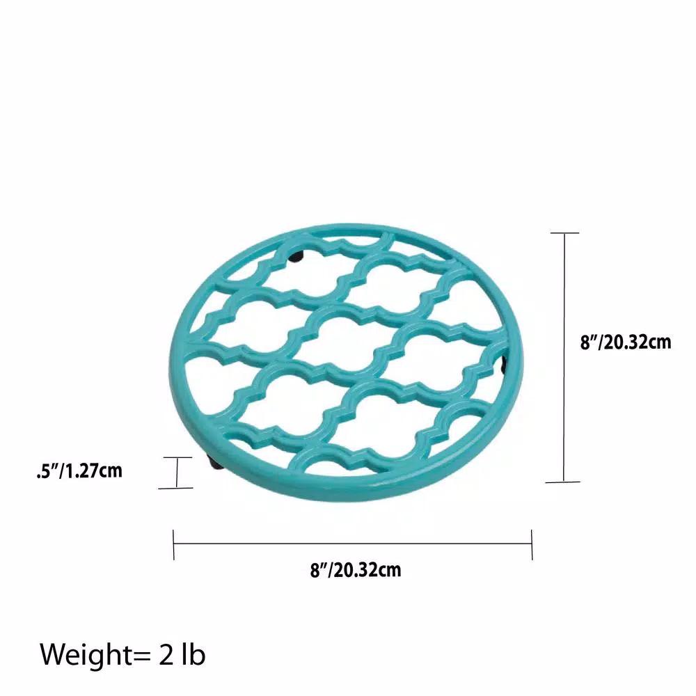 Home Basics Lattice Cast Iron Turquoise Trivet Set of 2 - Heat Resistant Decorative Hot Mats