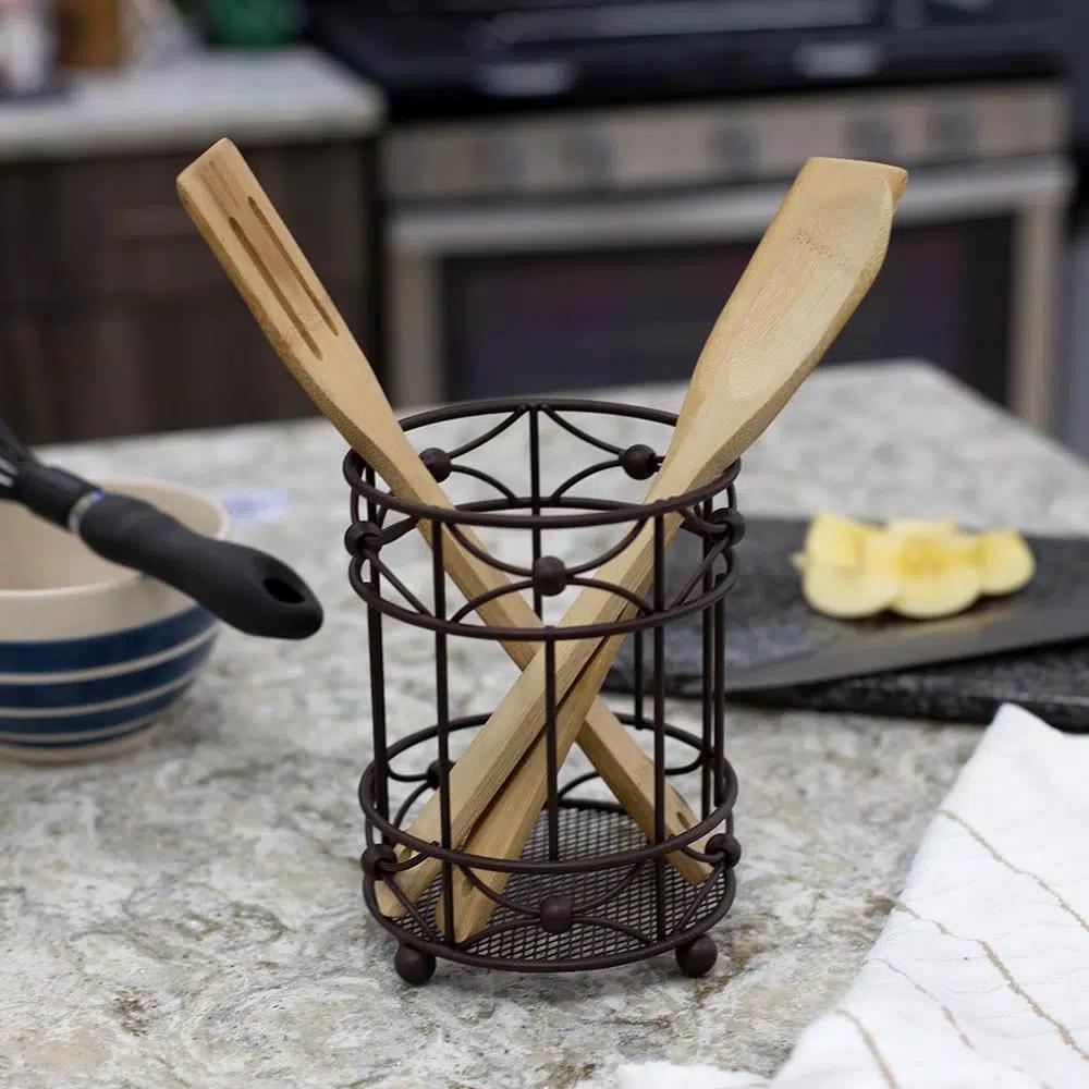Home Basics Arbor Oil-Rubbed Bronze Steel Utensil Holder with Mesh Bottom and Non-Skid Feet