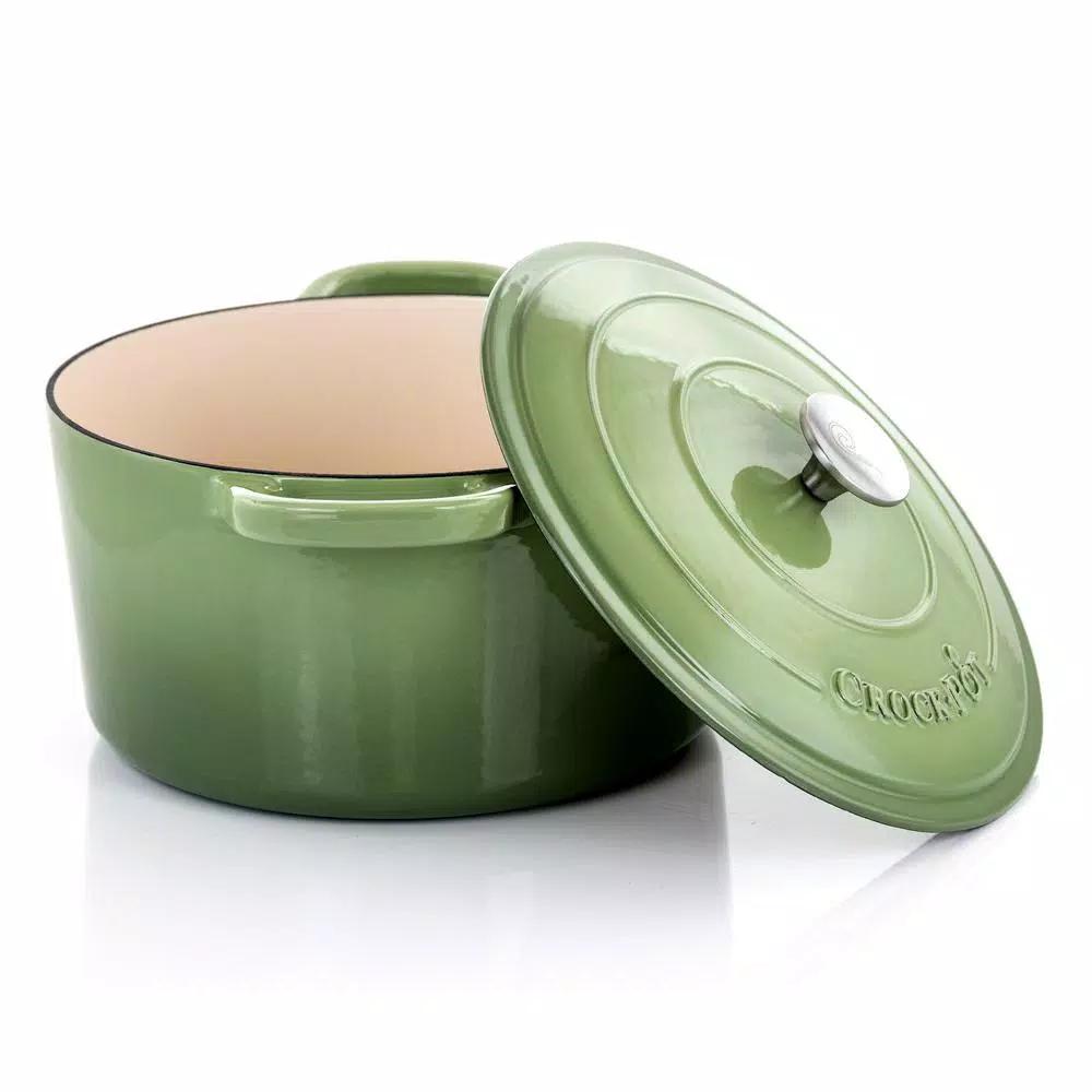 Crock-Pot Artisan 7 qt. Round Enameled Cast Iron Dutch Oven with Lid, Pistachio Green