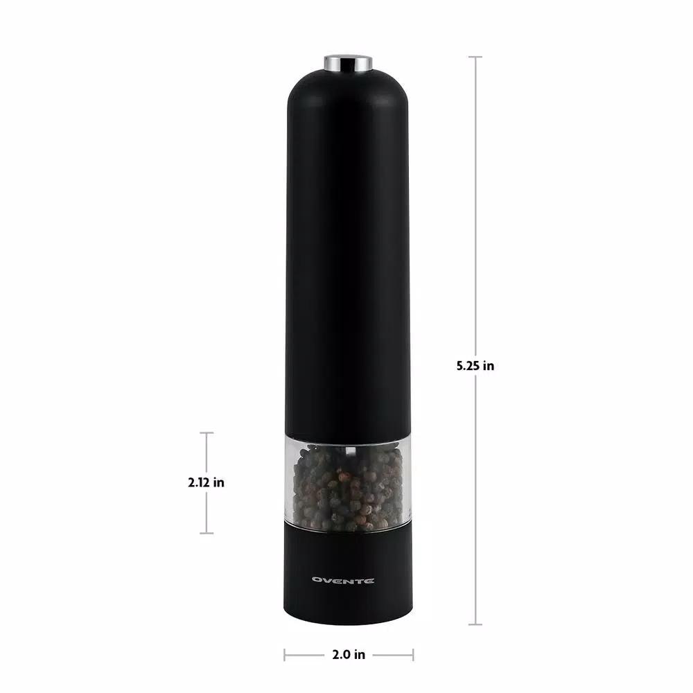 Ovente Electric Salt and Pepper Grinder Set, Battery Operated, Adjustable Coarseness, Black and White