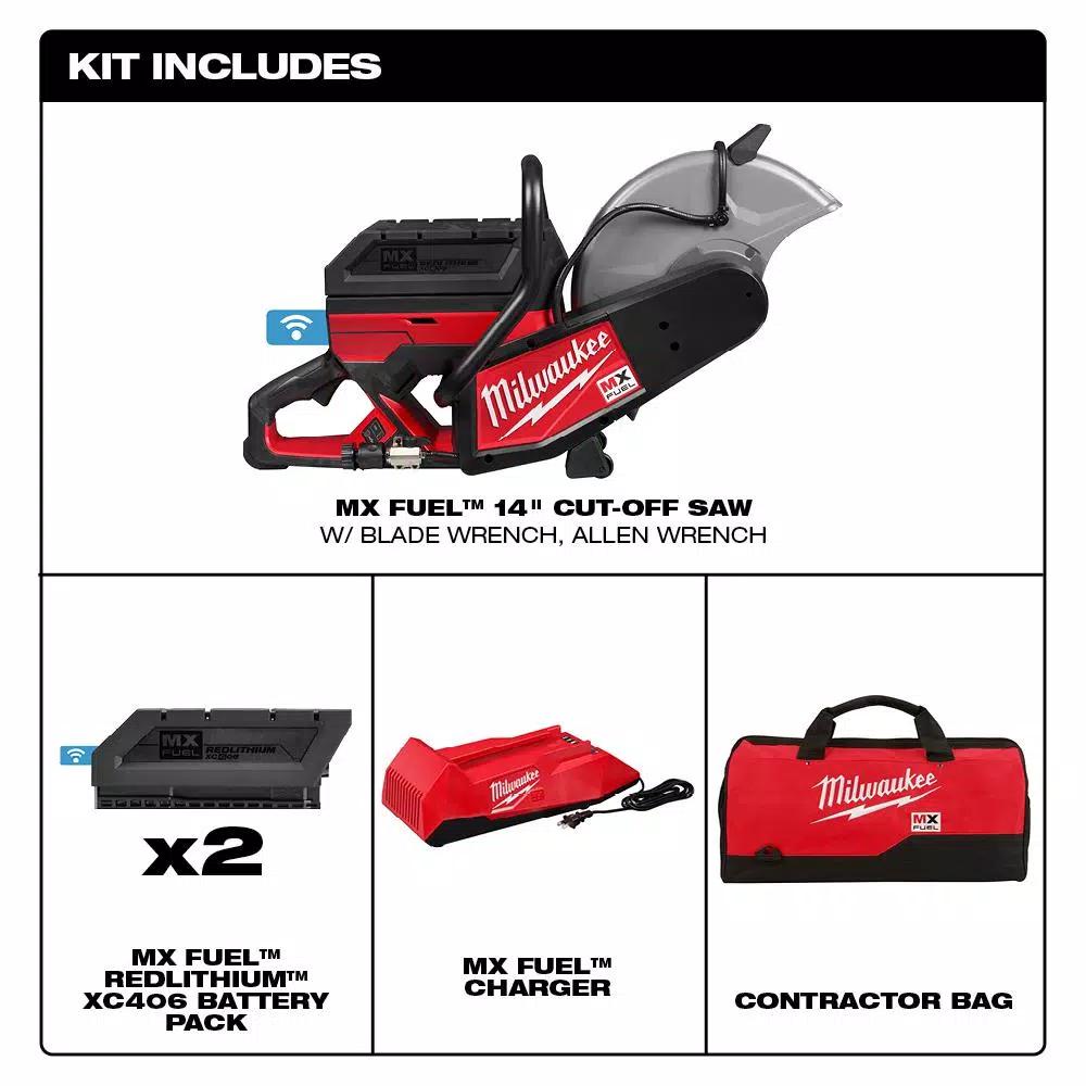 Milwaukee MX FUEL 14 in. Cordless Cut-Off Saw Kit with 2 Batteries and M18 SWITCH TANK Backpack Water Supply Kit