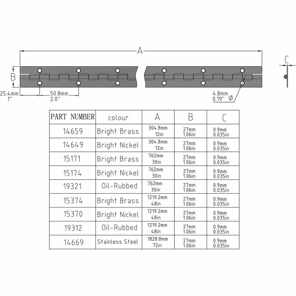 Everbilt 1-1/16 in. x 48 in. Continuous Hinge, Oil-Rubbed Bronze Steel