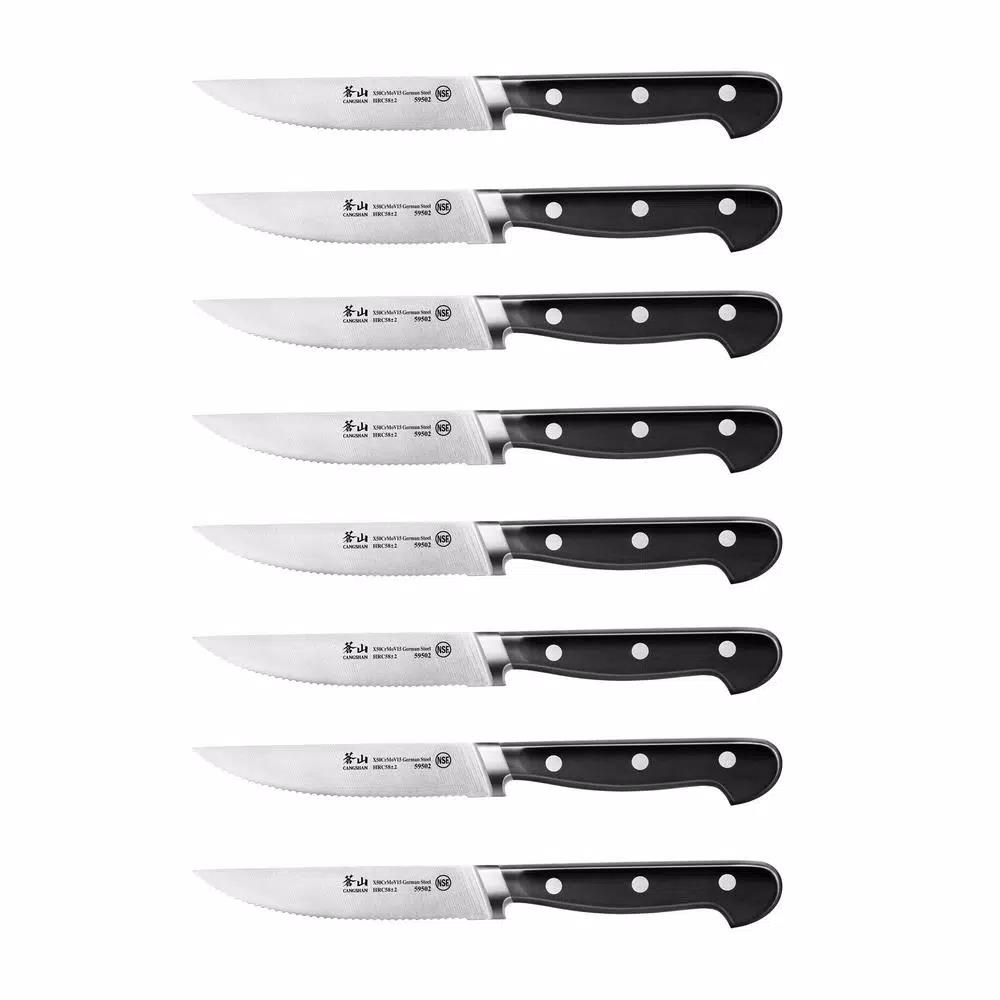 Cangshan V2 Series 5 in. Steak Knife Set with Acacia Wood Block, 9-Piece Set
