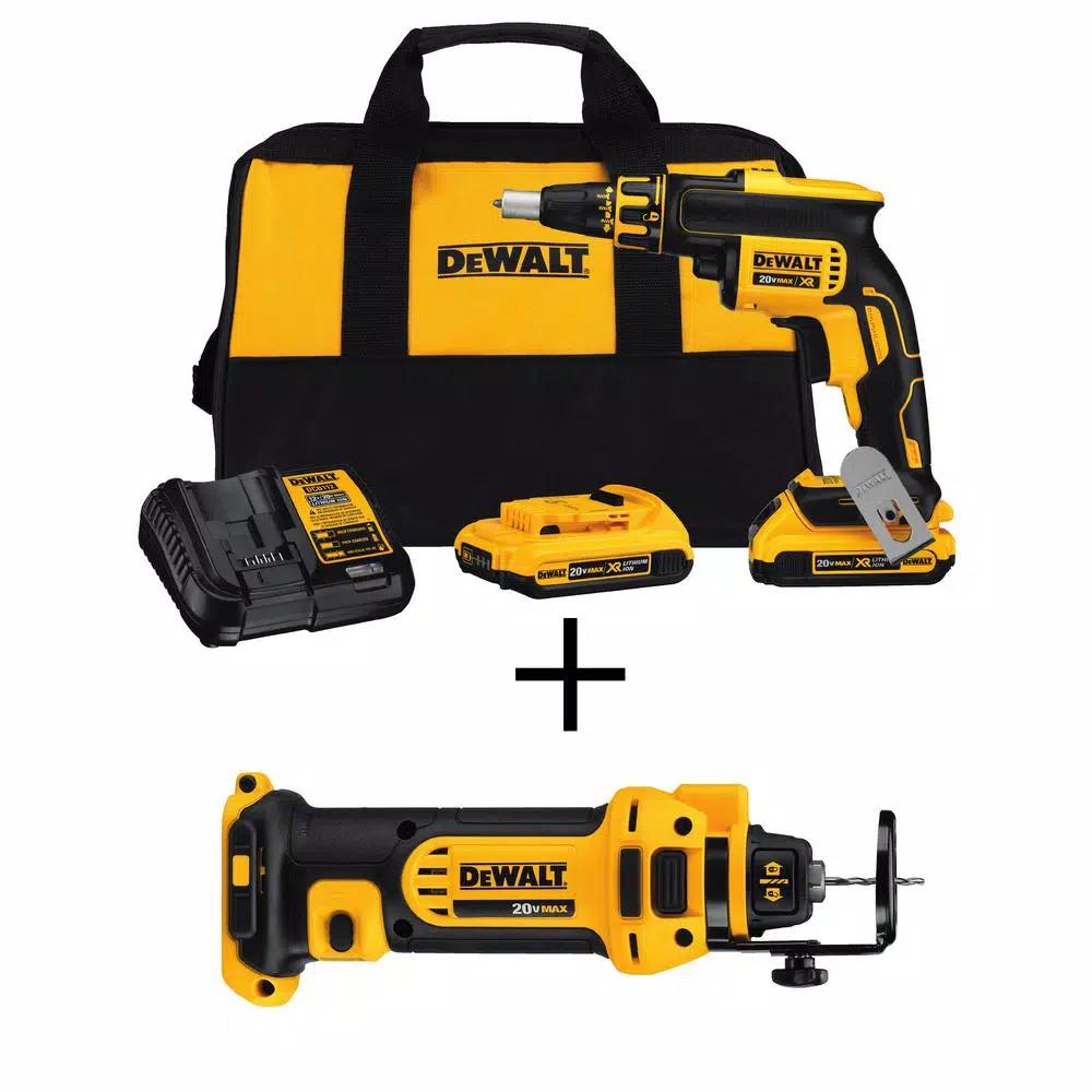 DEWALT 20V MAX XR Brushless Cordless Drywall Screw Gun Kit with (2) 2.0Ah Batteries & Cut-Out Tool