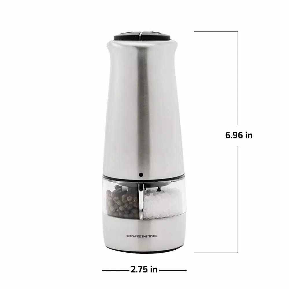 Ovente 2-in-1 Electric Salt and Pepper Grinder, Stainless Steel Silver, Battery Operated