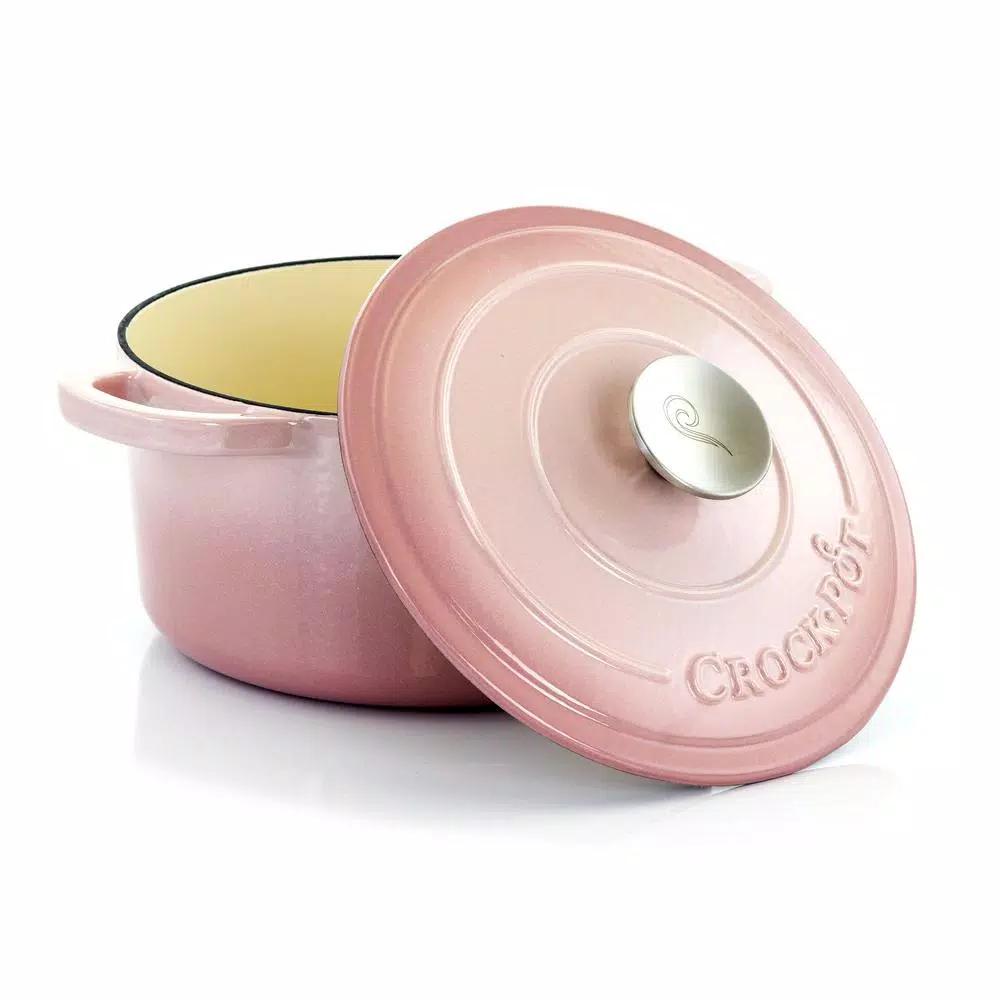 Crock-Pot Artisan 3 Qt. Round Enameled Cast Iron Dutch Oven with Lid, Blush Pink