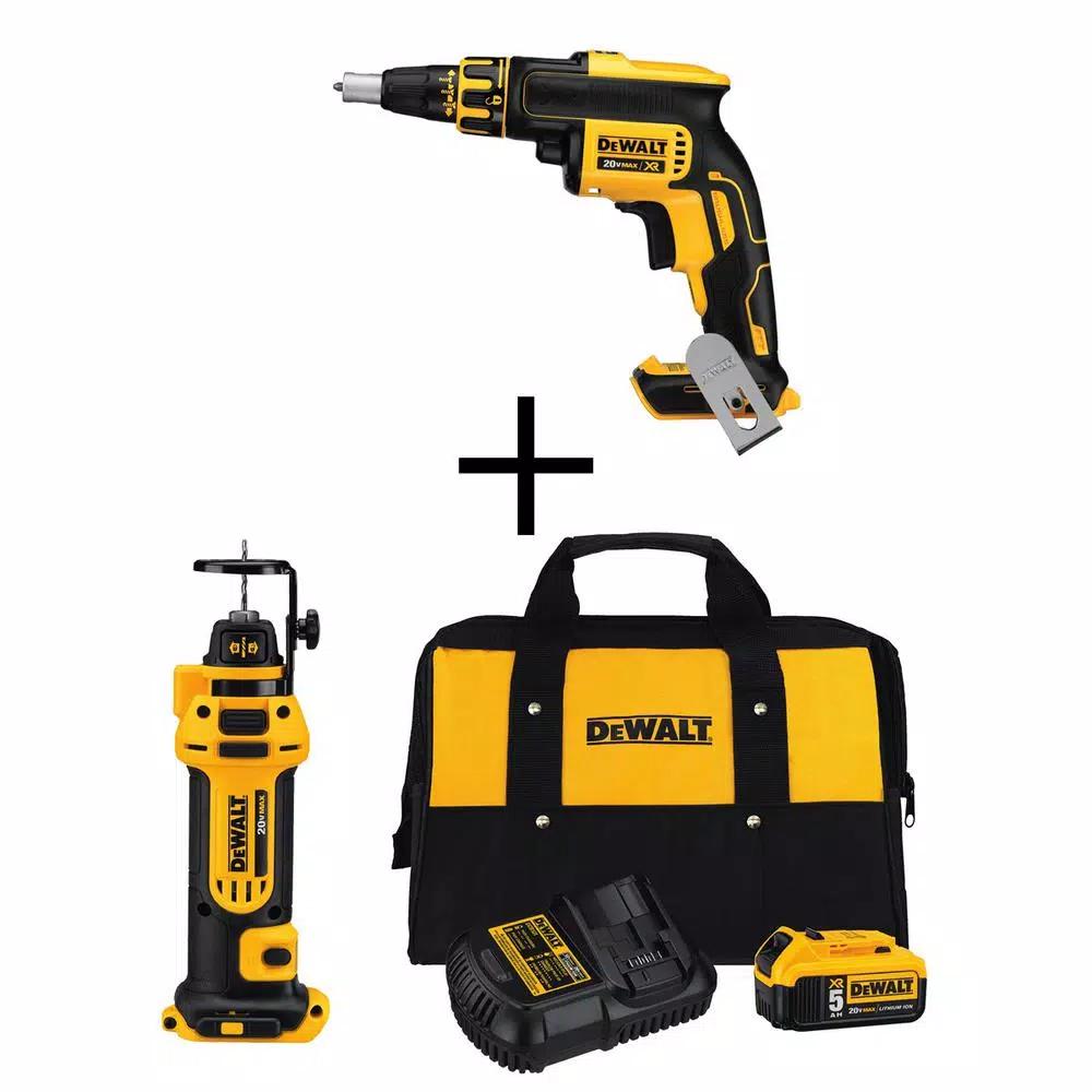 DEWALT 20V MAX XR Brushless Cordless Drywall Screw Gun & Cut-Out Tool Kit with 5.0Ah Battery