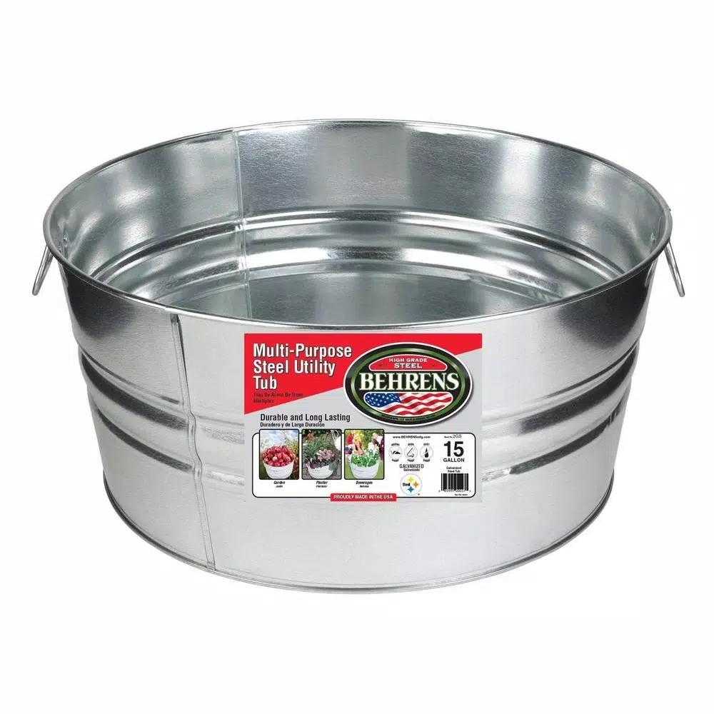 Behrens 15 Gal. Galvanized Steel Round Utility Tub, Multi-Purpose Wash Tub & Planter