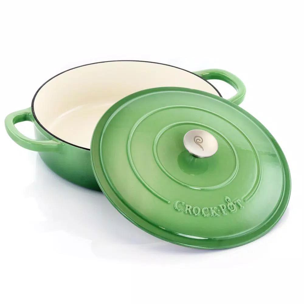 Crock-Pot Artisan 5 Qt. Round Enameled Cast Iron Braiser Pan with Self-Basting Lid, Pistachio Green