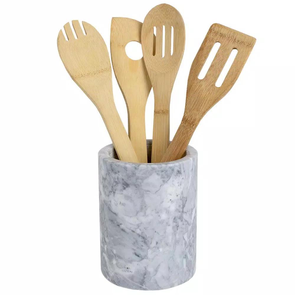Unbranded White Marble Utensil Holder - Heavy Duty Large Capacity Utensil Crock