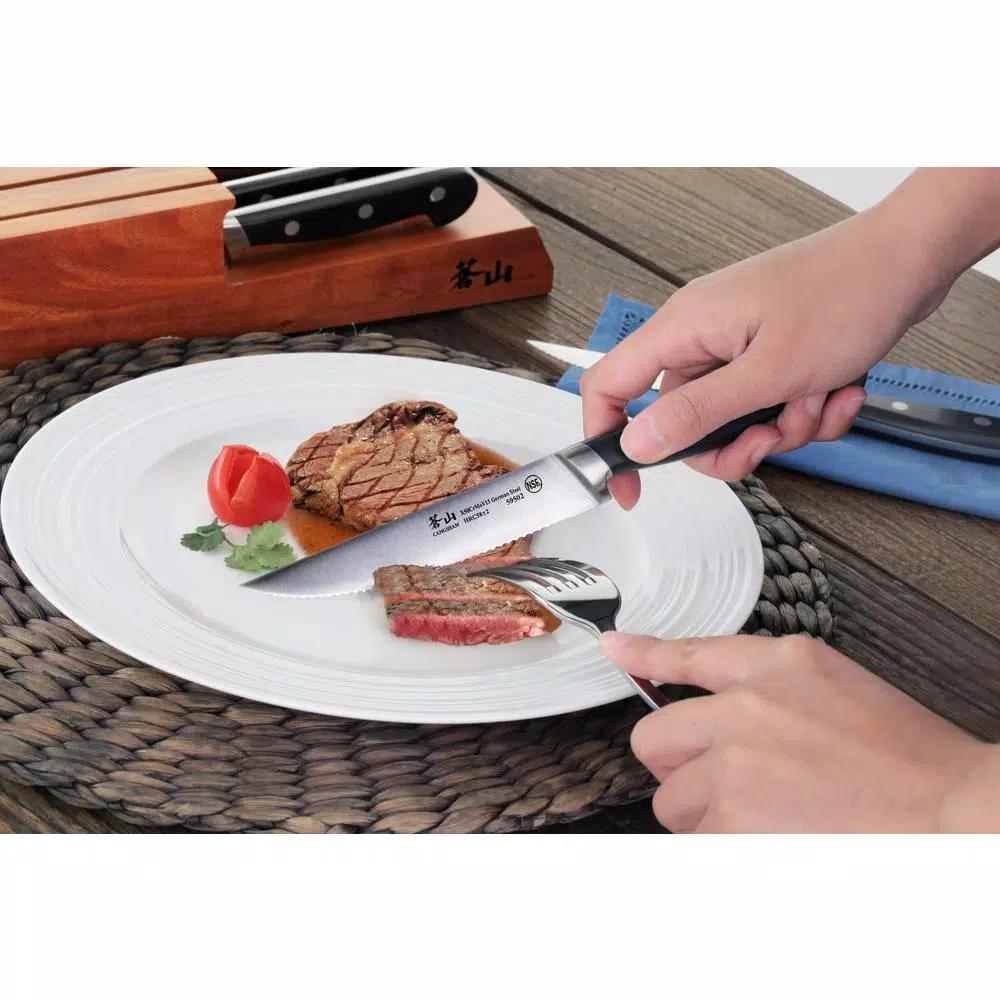 Cangshan V2 Series 5 in. Steak Knife Set with Acacia Wood Block, 9-Piece Set