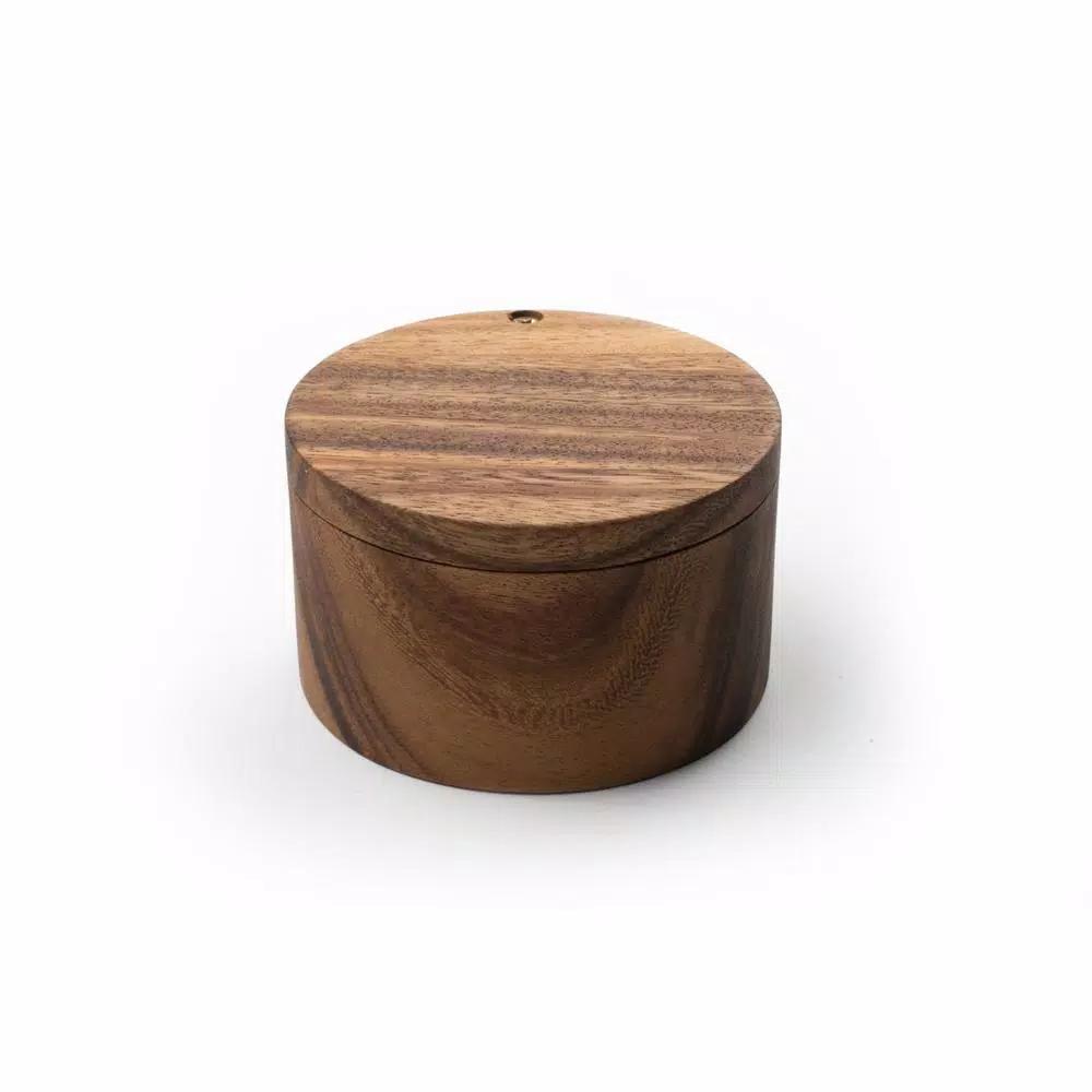Ironwood Handcrafted Acacia Wood Salt Cellar with Swivel Lid