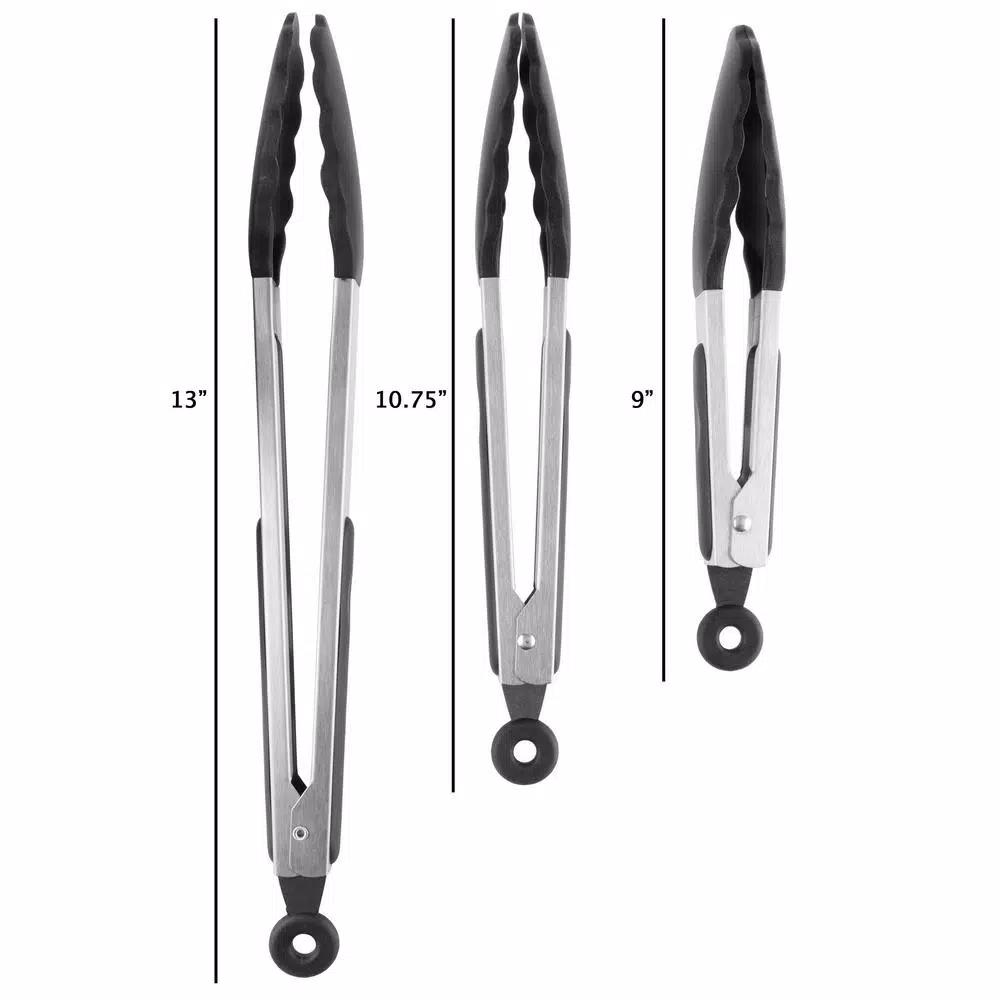 Classic Cuisine Stainless Steel Kitchen Tongs with Silicone Tips, 3-Piece Set