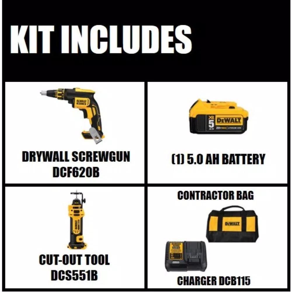 DEWALT 20V MAX XR Brushless Cordless Drywall Screw Gun & Cut-Out Tool Kit with 5.0Ah Battery