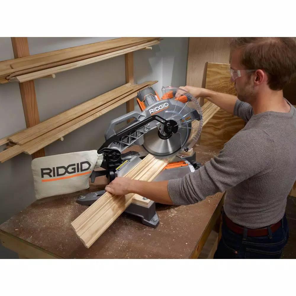 RIDGID 12 in. 15 Amp Dual Bevel Corded Miter Saw with LED and Universal Mobile Stand Kit