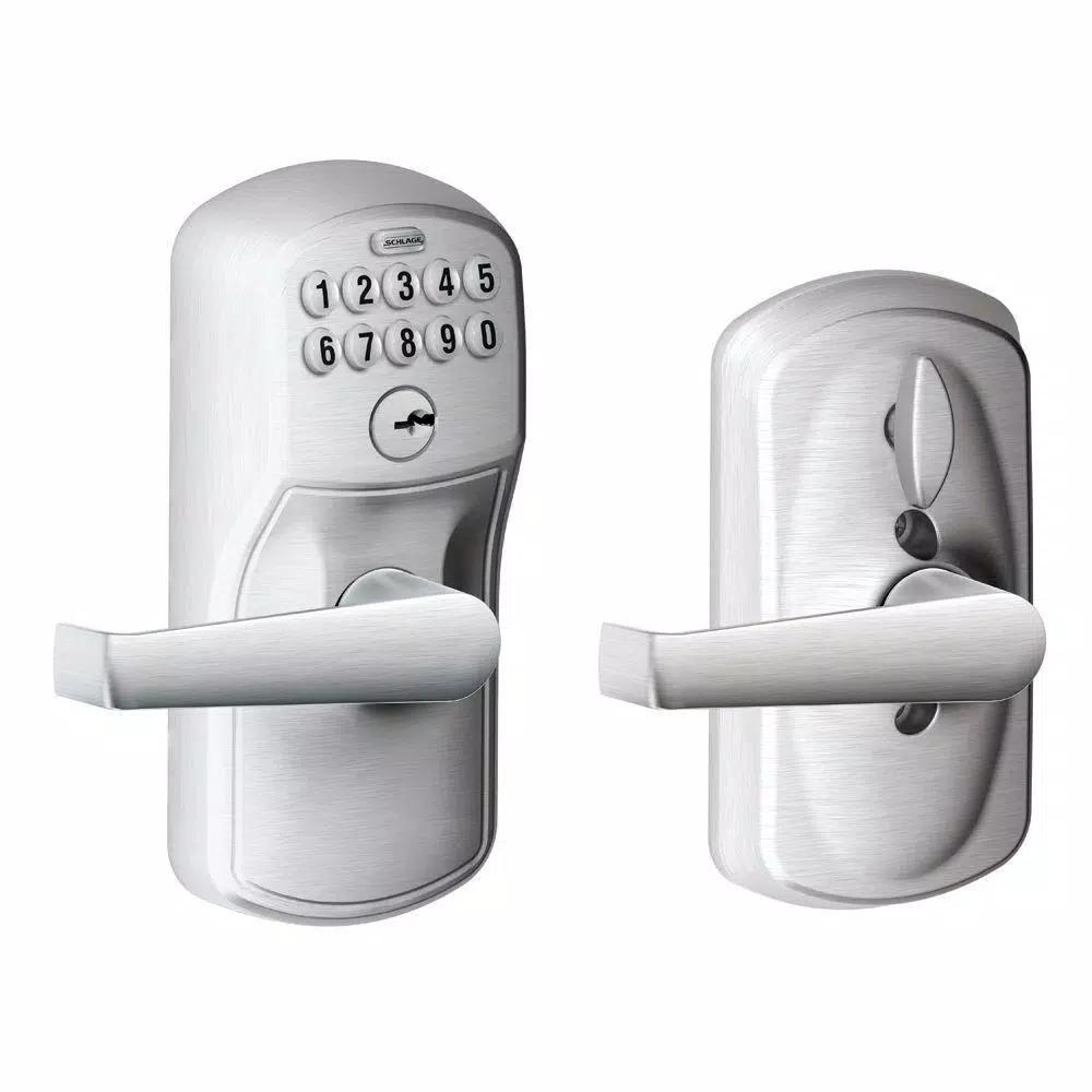 Schlage Elan Satin Chrome Electronic Keypad Door Lever with Plymouth Trim and Flex Lock