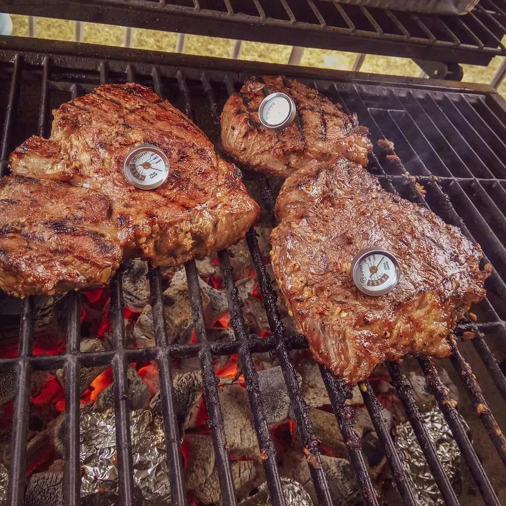 Outset Stainless Steel Steak Thermometers, Set of 4, Analog Meat Temperature Gauges