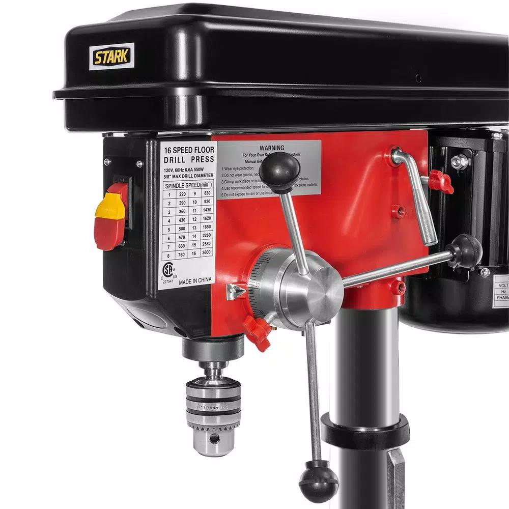 Stark 11 in. 16-Speed Stationary Drill Press with Floor Stand and Laser Light