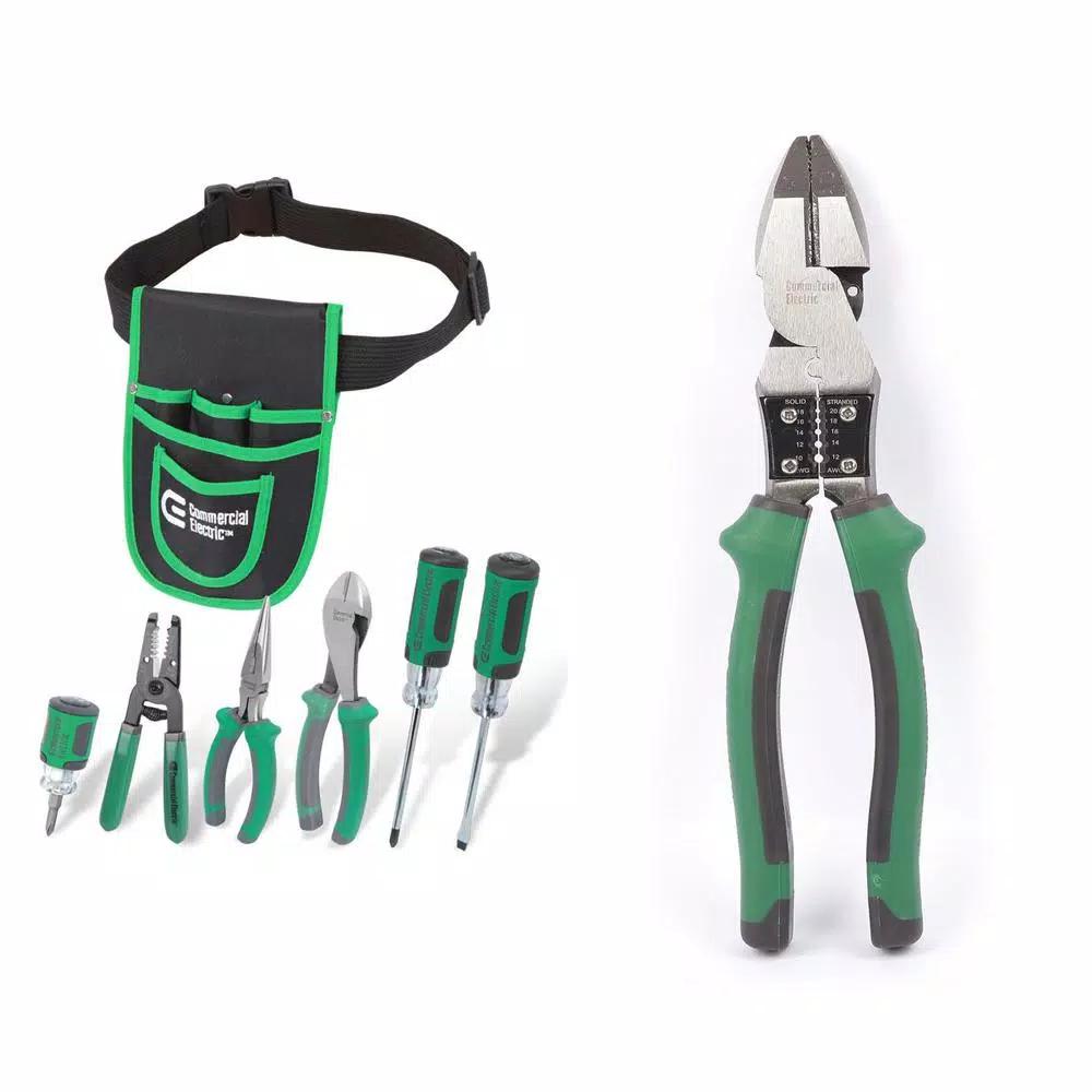 Commercial Electric 7-Piece Electrician's Tool Set with Pouch and Linesman Pliers