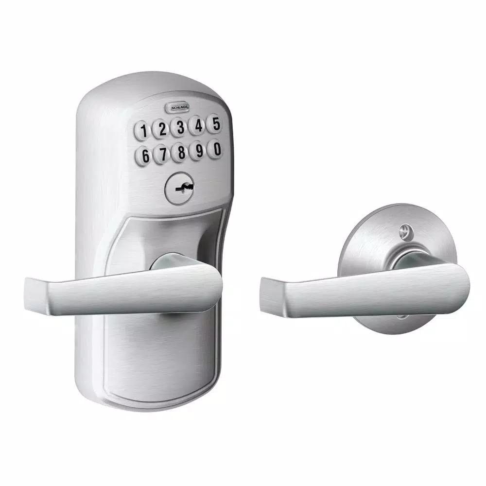 Schlage Elan Satin Chrome Electronic Keypad Door Lever with Plymouth Trim