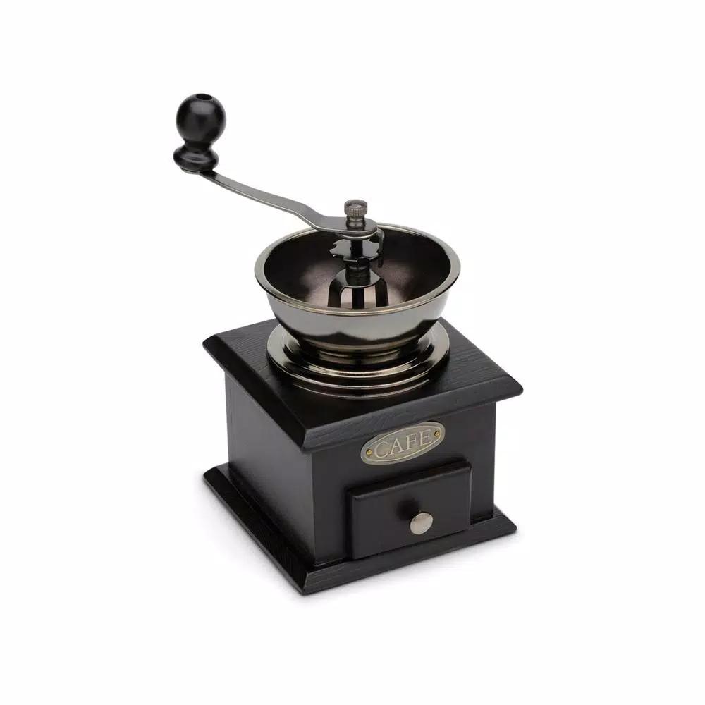 Fox Run Adjustable Manual Coffee Grinder - Antique Style Pine Wood & Stainless Steel Hand Crank Mill