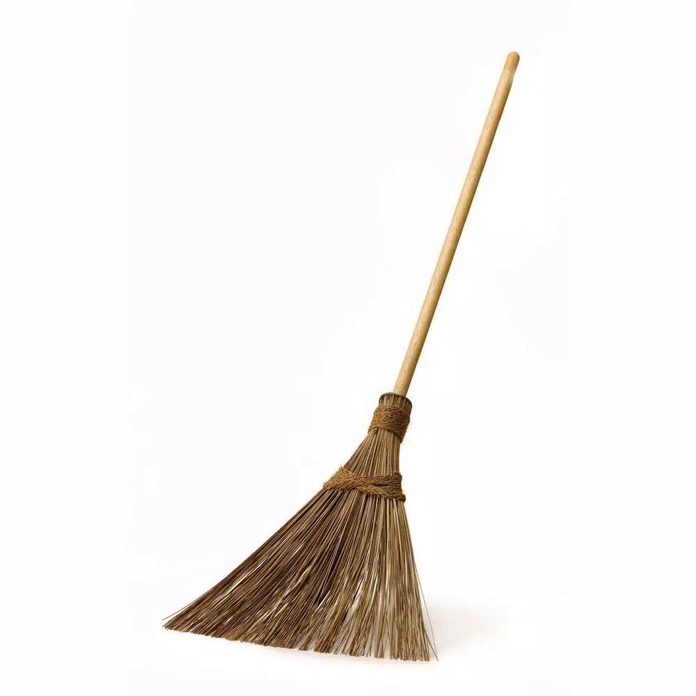 Unbranded 18 in. Multi-Surface Coconut Bristle Outdoor Garden Broom with Wood Handle