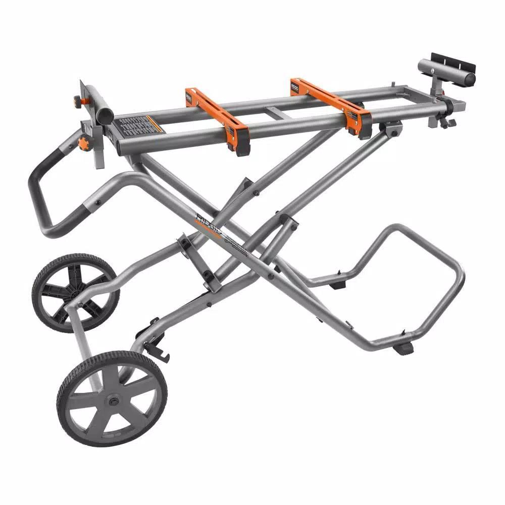 RIDGID 12 in. 15 Amp Dual Bevel Corded Miter Saw with LED and Universal Mobile Stand Kit