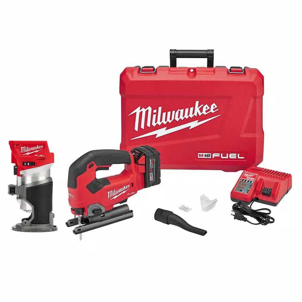 Milwaukee M18 FUEL 18V Brushless Compact Router & D-Handle Jig Saw Combo Kit with 5.0 Ah Battery & Charger