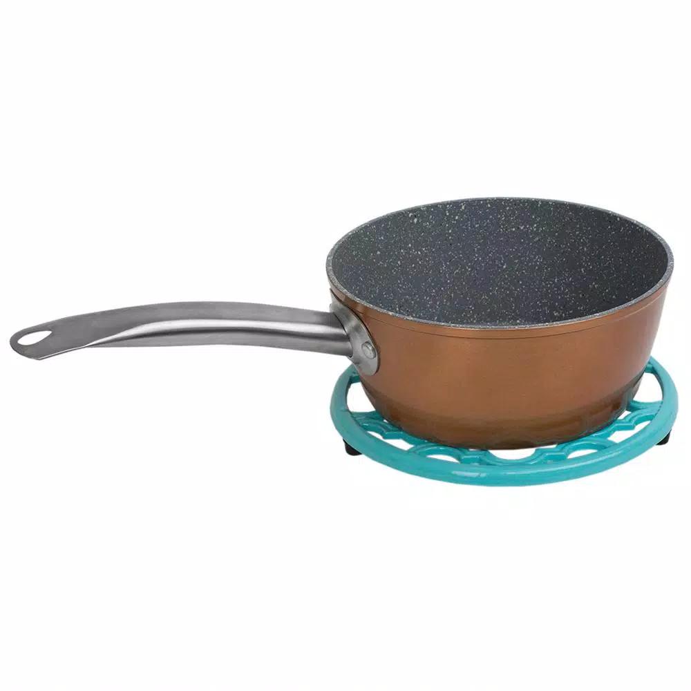 Home Basics Lattice Cast Iron Turquoise Trivet Set of 2 - Heat Resistant Decorative Hot Mats