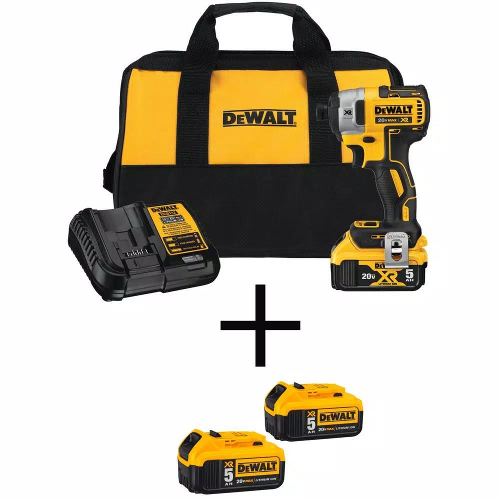 DEWALT 20V MAX XR Brushless 3-Speed 1/4 in. Impact Driver Kit with (3) 5.0 Ah Batteries & Charger