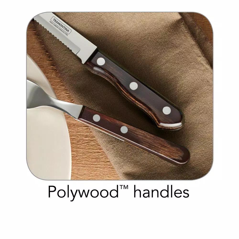 Tramontina Churrasco 8-Piece Steak Knife and Fork Set with Dark Brown Poly-Wood Handles