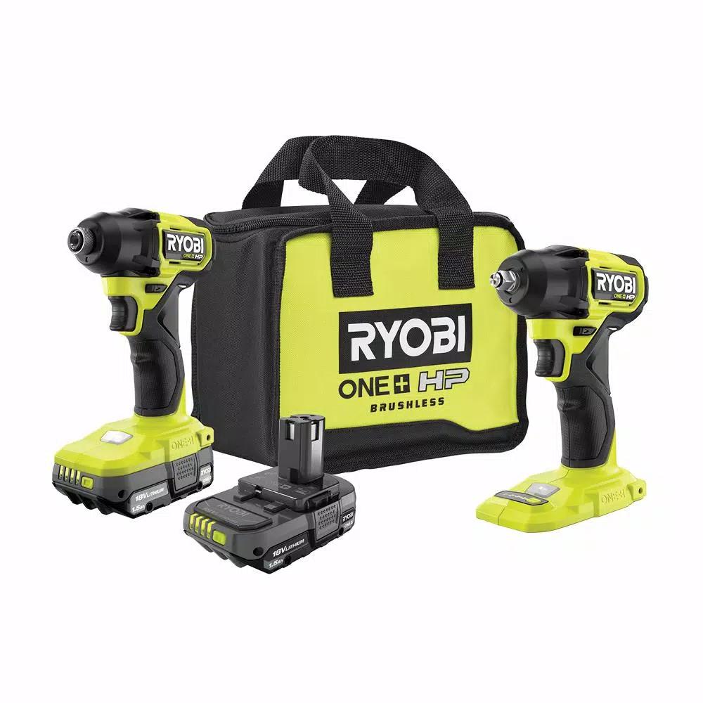 RYOBI ONE+ HP 18V Brushless Cordless 2-Tool Kit: 1/4 in. Impact Driver & 3/8 in. Impact Wrench